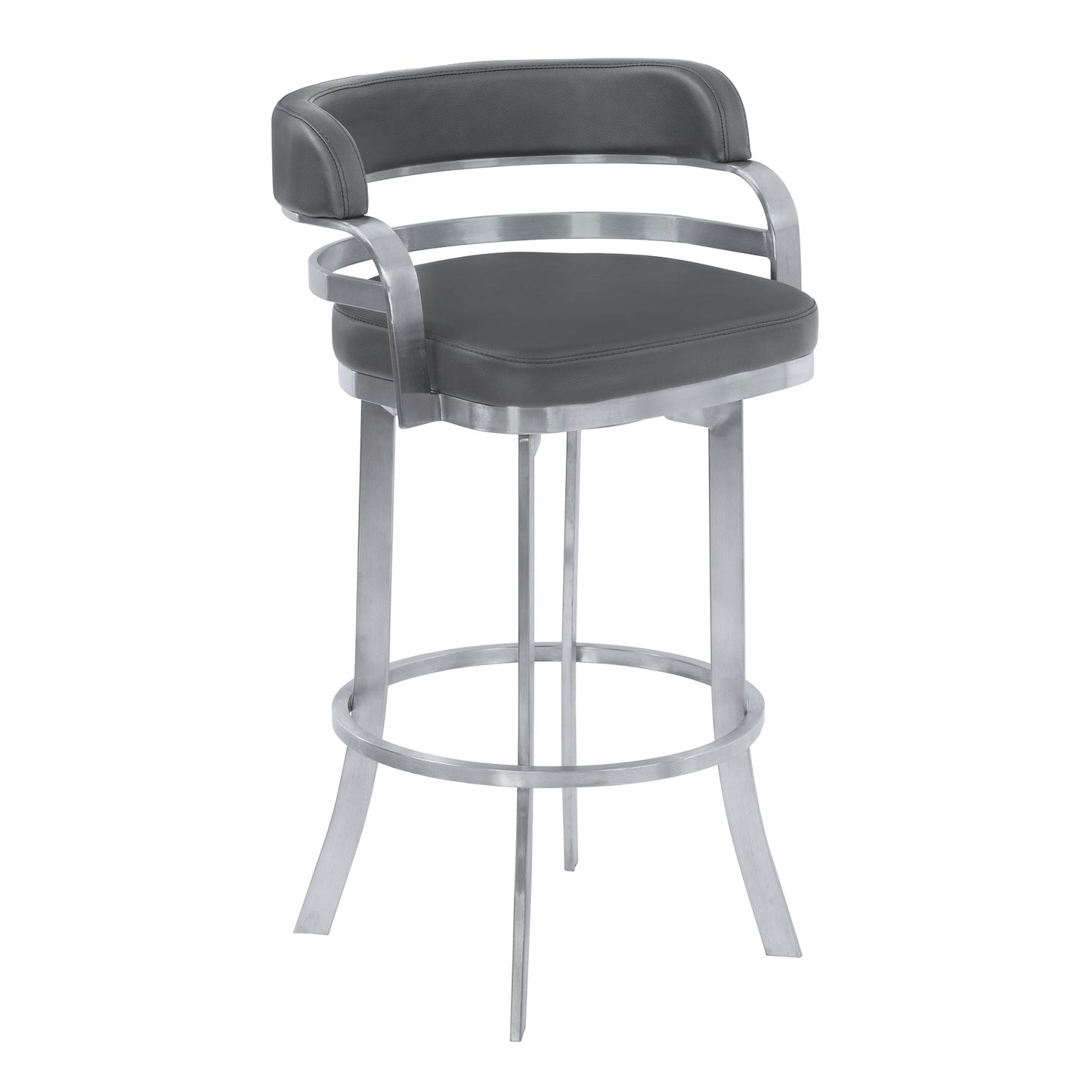 Prinz Counter and Bar Height Swivel Faux Leather Bar Stool with Brushed Stainless Steel