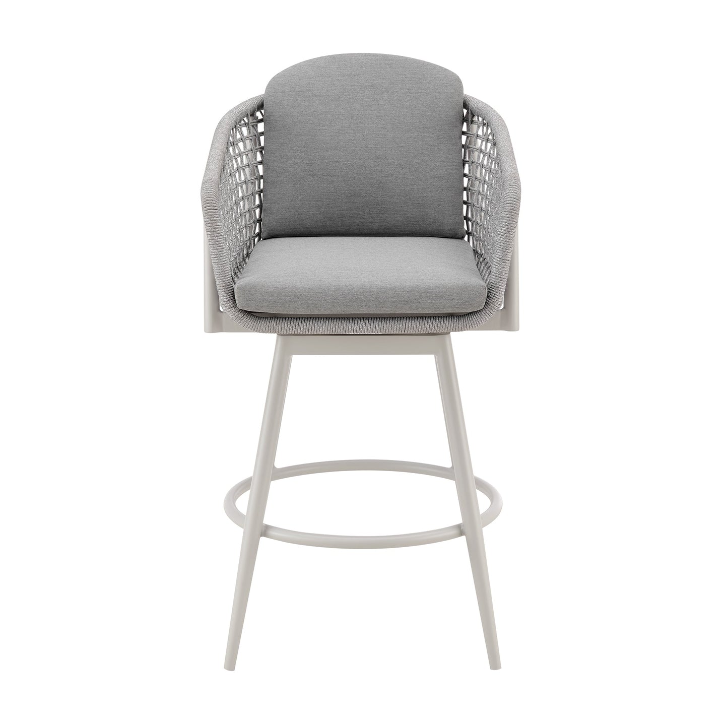 Rhodes Outdoor Patio Swivel Stool in Aluminum with Rope and Cushions
