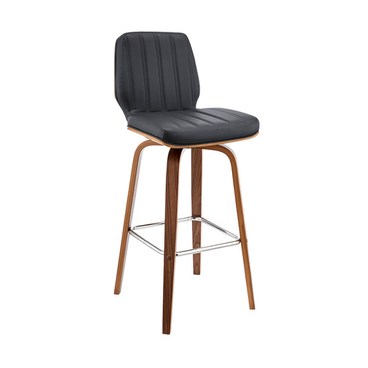 Renee Swivel Gray Faux Leather and Wood Bar Stool