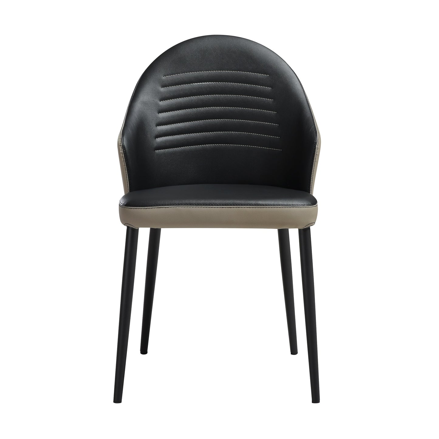 Rocco Upholstered Dining Chair in Taupe Gray and Black Faux Leather with Black Metal Legs - Set of 2