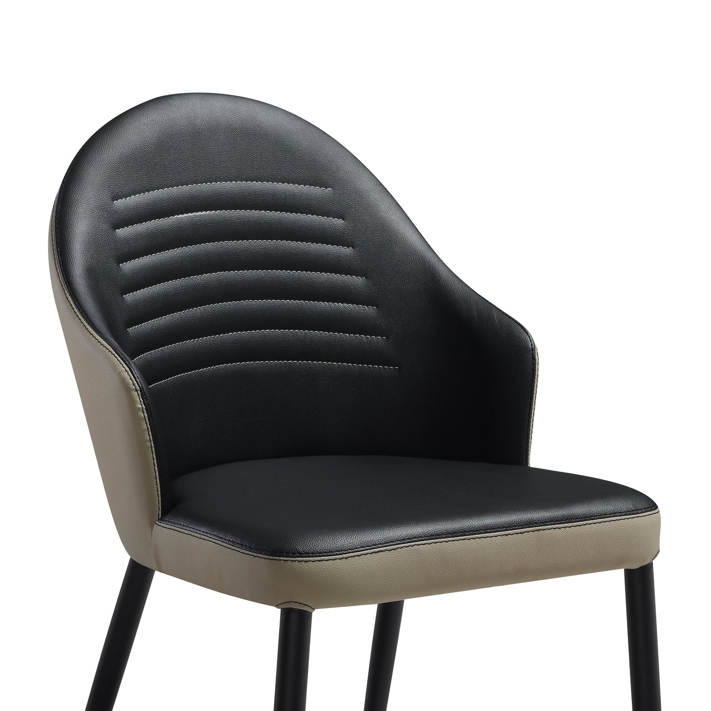 Rocco Upholstered Dining Chair in Taupe Gray and Black Faux Leather with Black Metal Legs - Set of 2