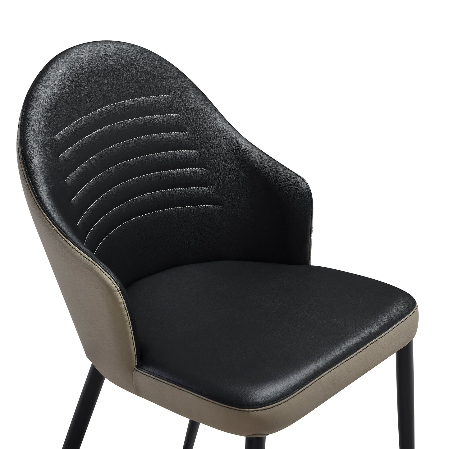 Rocco Upholstered Dining Chair in Taupe Gray and Black Faux Leather with Black Metal Legs - Set of 2