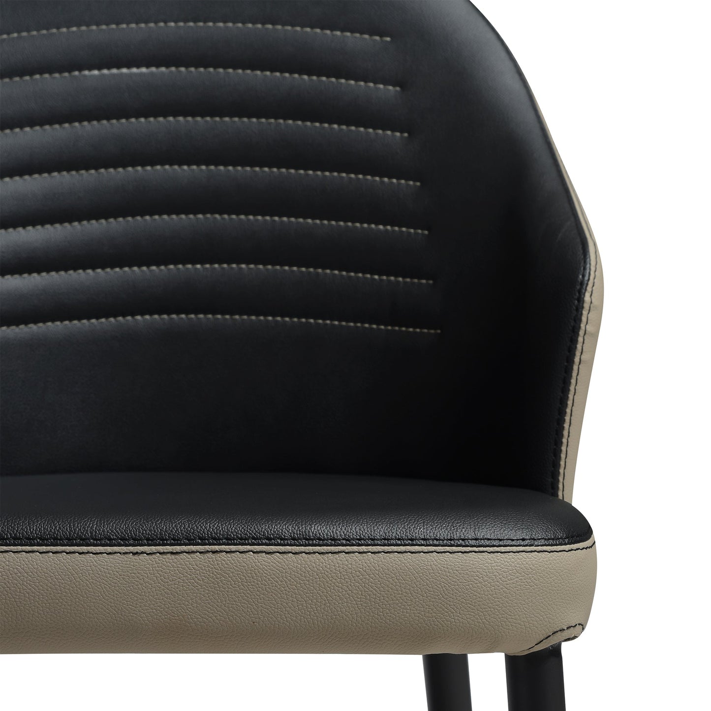 Rocco Upholstered Dining Chair in Taupe Gray and Black Faux Leather with Black Metal Legs - Set of 2