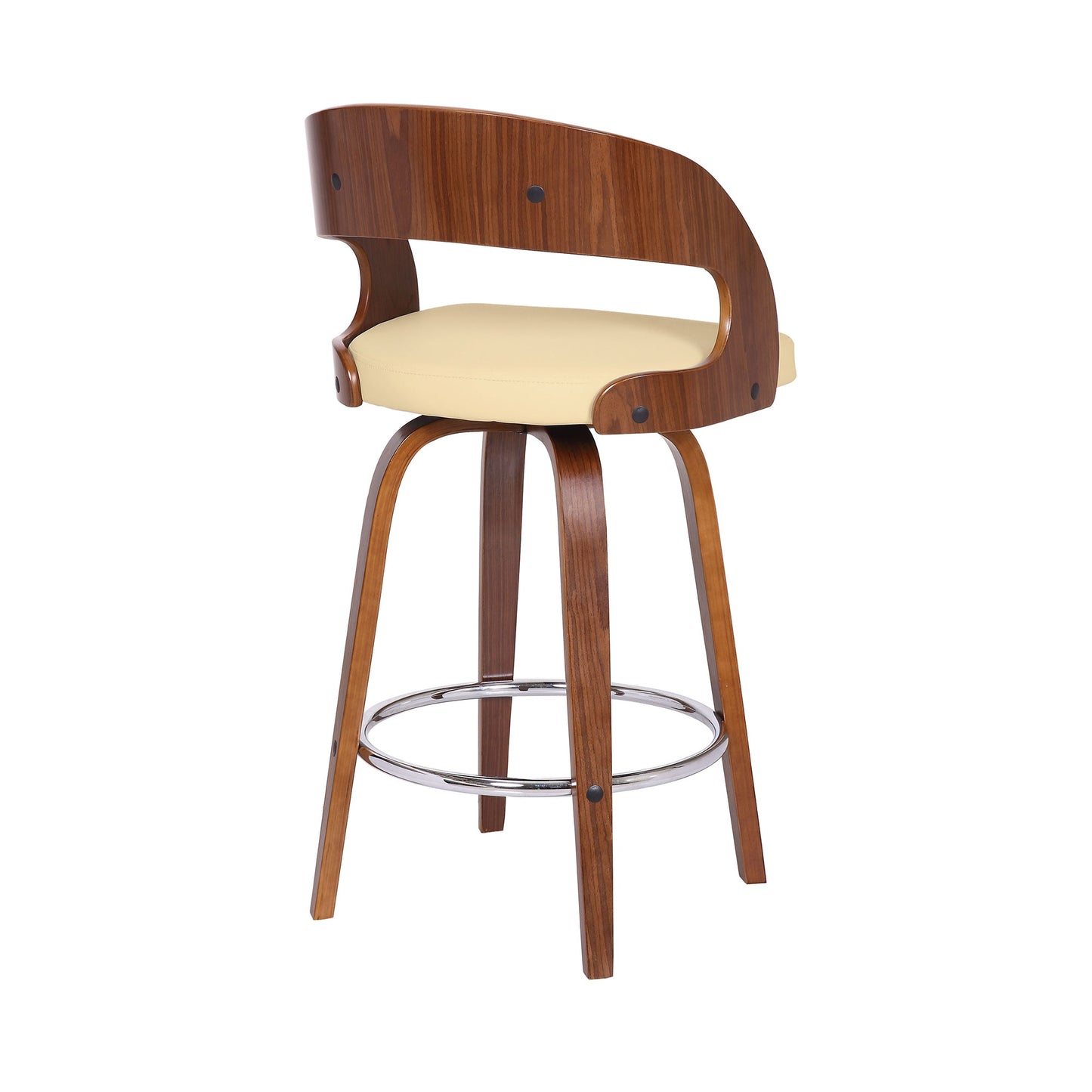 Shelly Swivel Counter and Bar Height Faux Leather and Wood Bar Stool