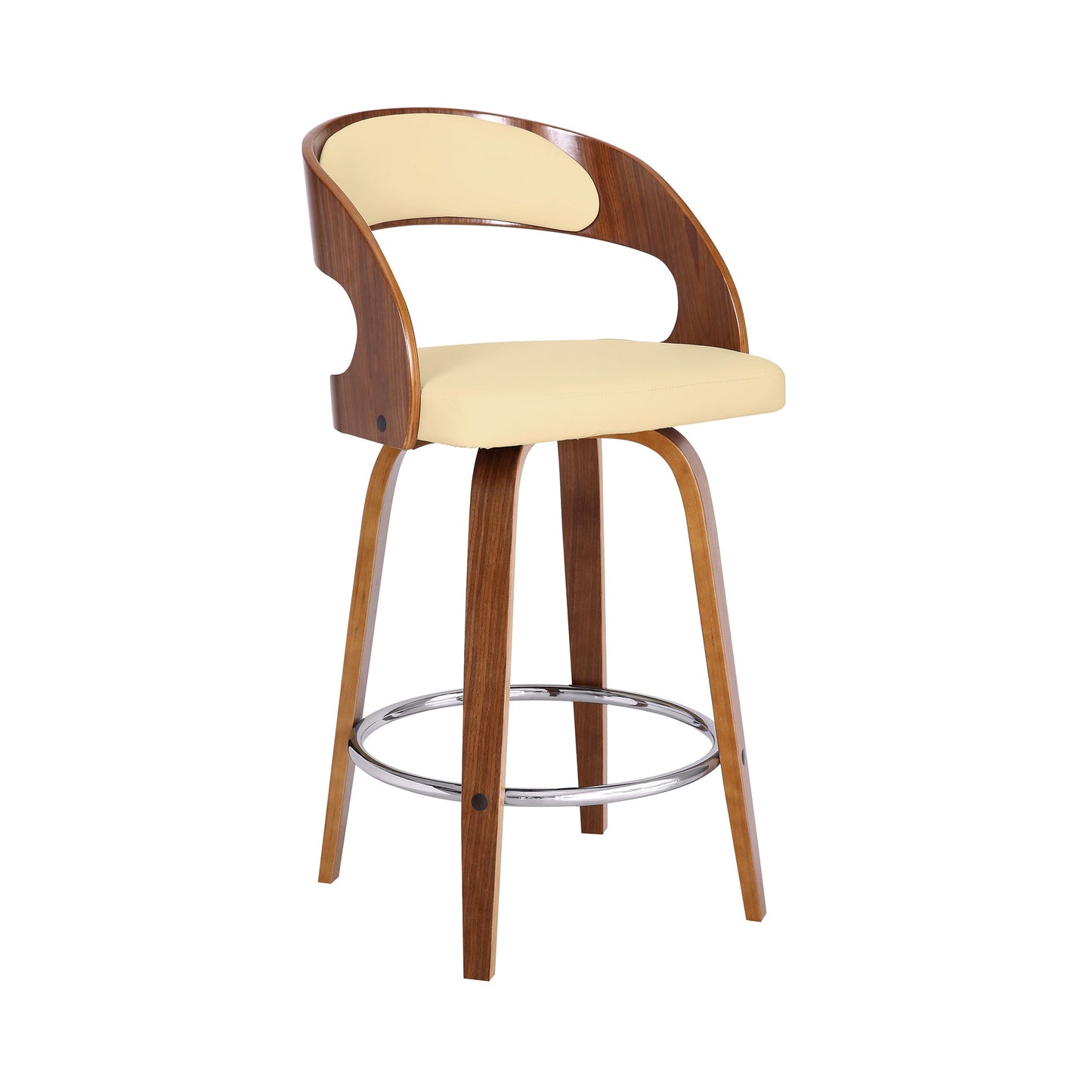 Shelly Swivel Counter and Bar Height Faux Leather and Wood Bar Stool