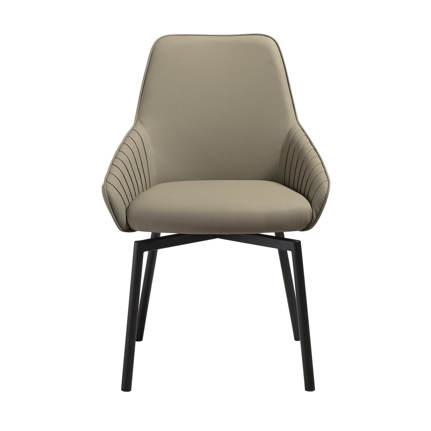 Shilo Swivel Upholstered Dining Chair in Taupe Gray Faux Leather with Black Metal Legs - Set of 2