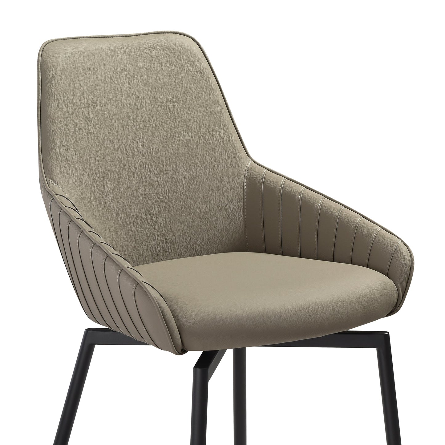 Shilo Swivel Upholstered Dining Chair in Taupe Gray Faux Leather with Black Metal Legs - Set of 2