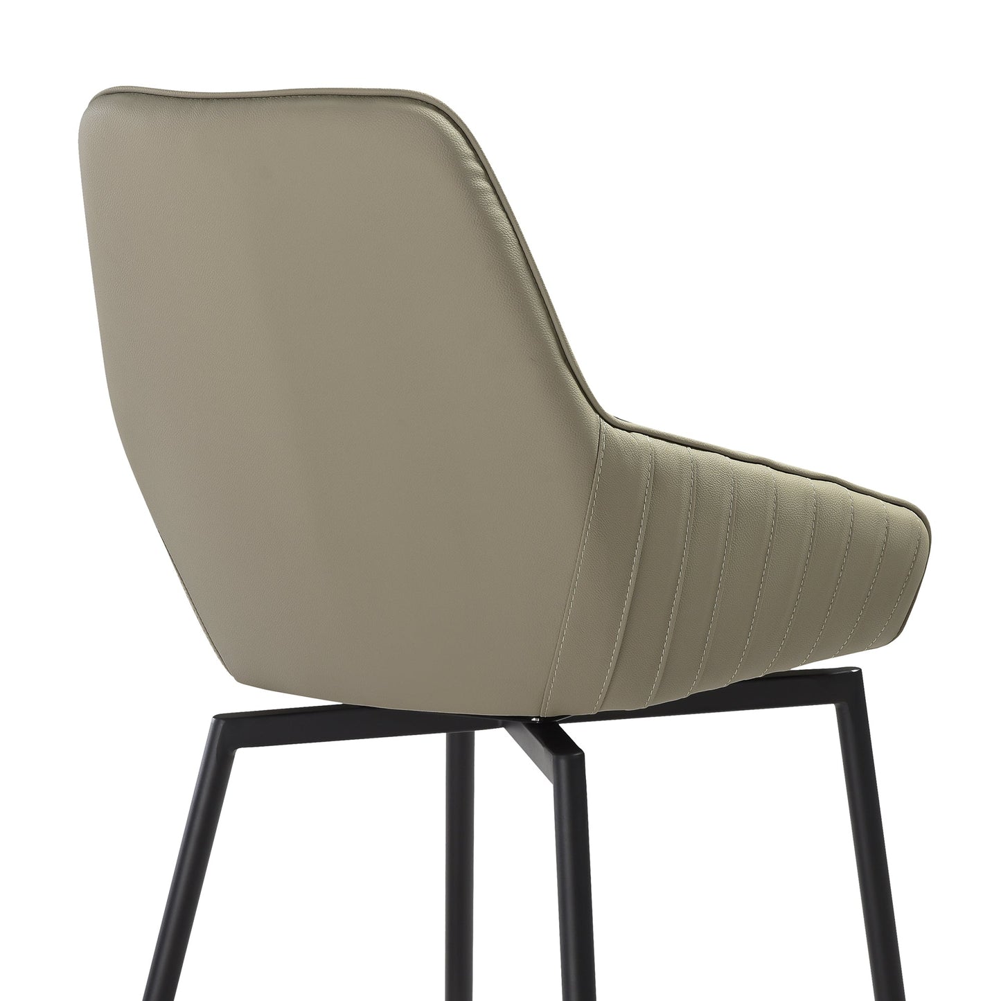 Shilo Swivel Upholstered Dining Chair in Taupe Gray Faux Leather with Black Metal Legs - Set of 2