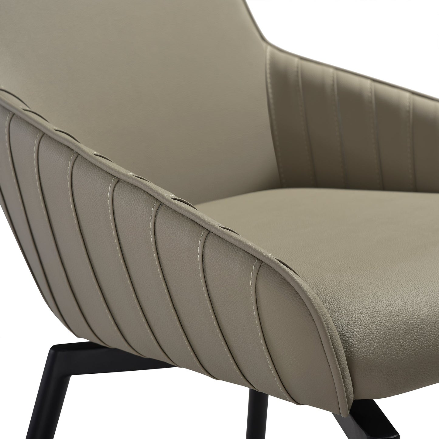 Shilo Swivel Upholstered Dining Chair in Taupe Gray Faux Leather with Black Metal Legs - Set of 2