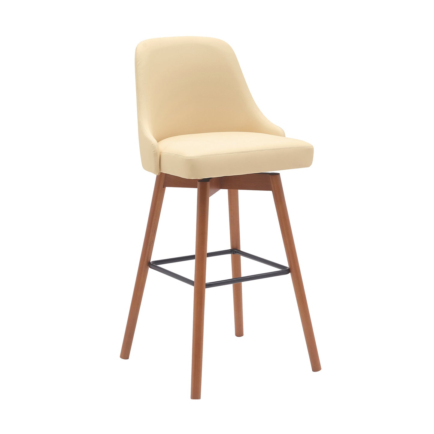 Sicily 30" Swivel Wood Bar Stool in Faux Leather and Fabric