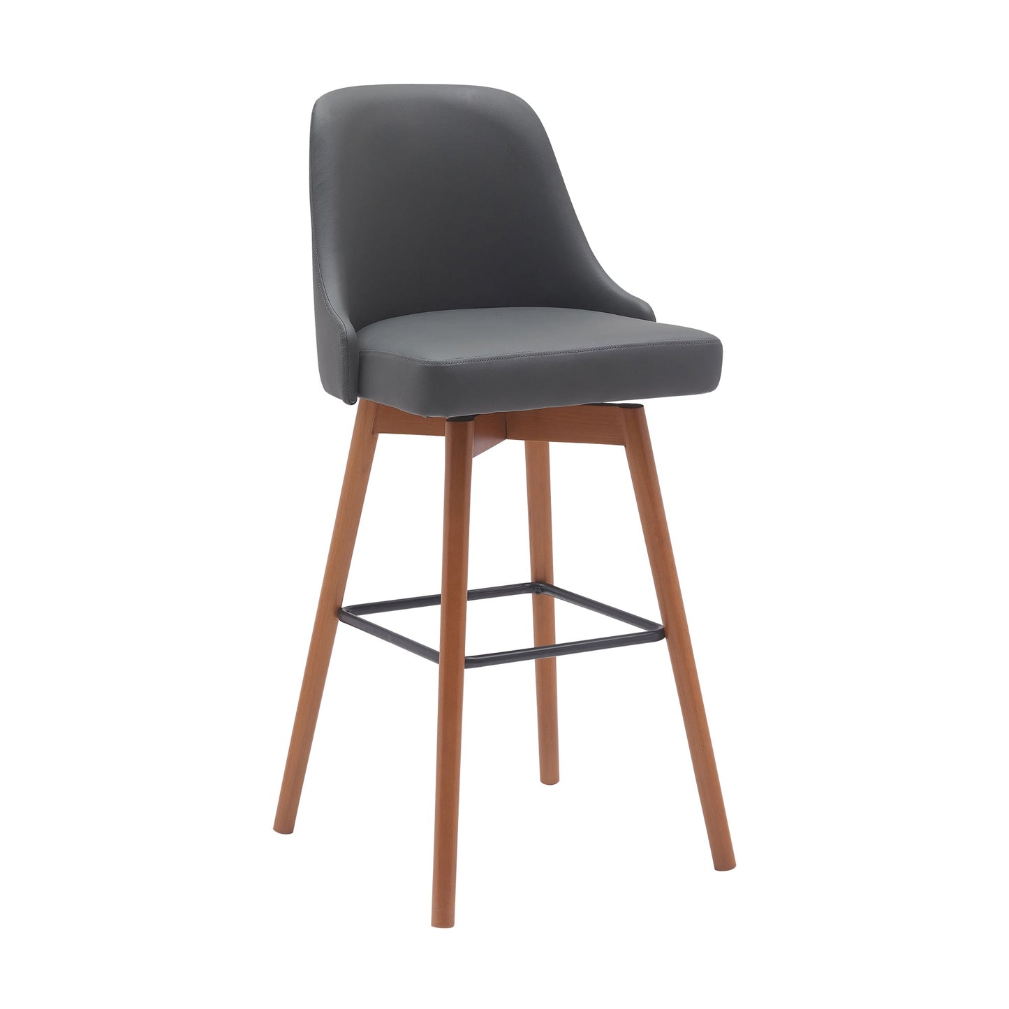 Sicily 30" Swivel Wood Bar Stool in Faux Leather and Fabric