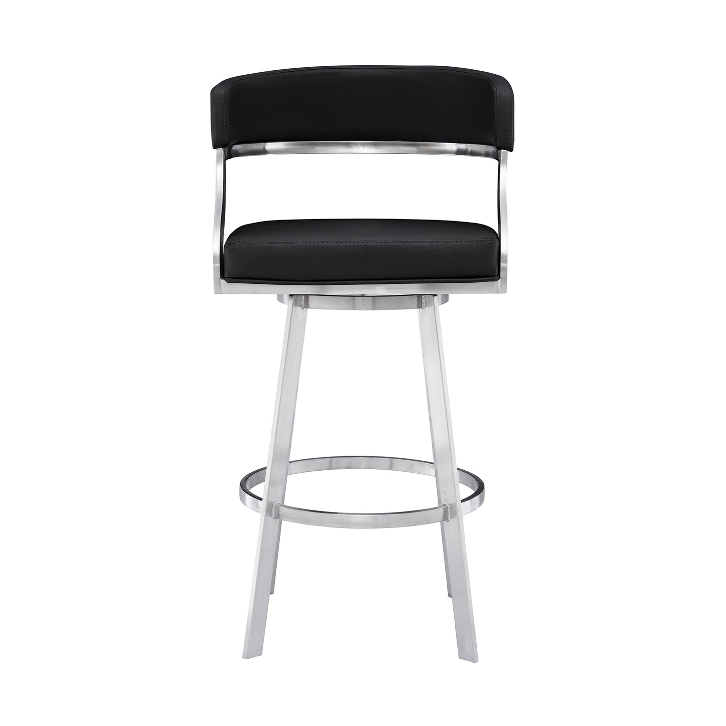 Saturn Swivel Faux Leather and Brushed Stainless Steel Bar Stool