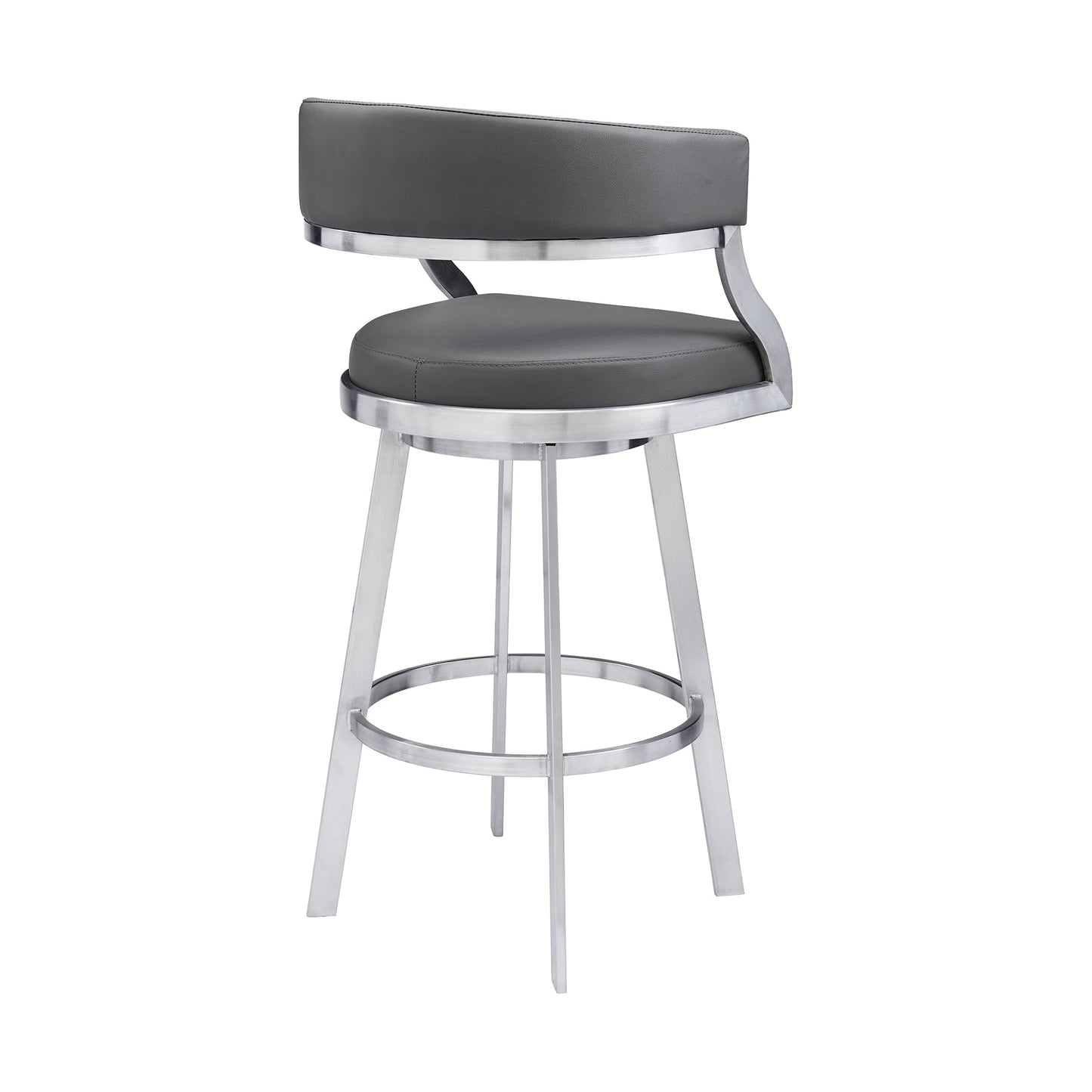 Saturn Swivel Faux Leather and Brushed Stainless Steel Bar Stool