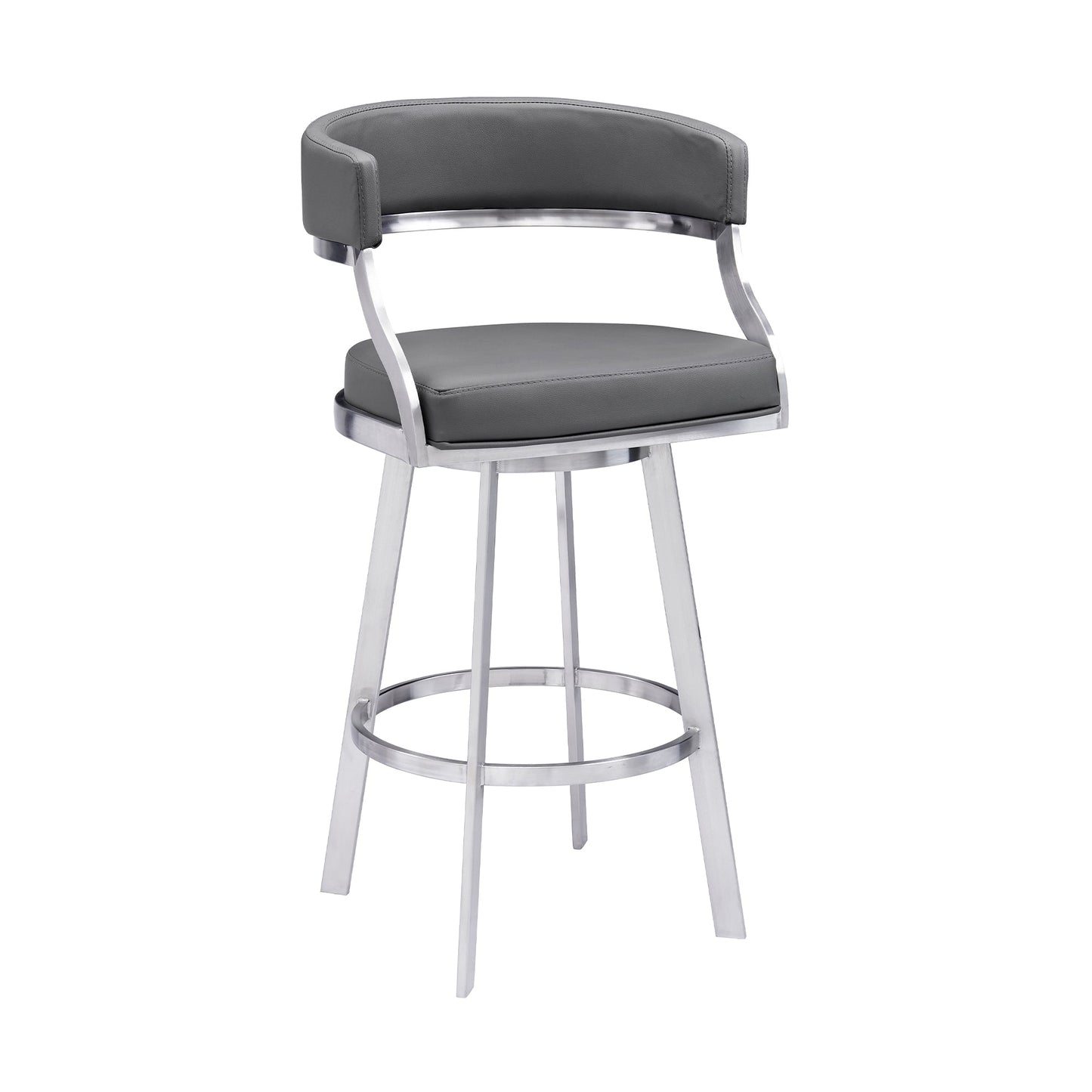 Saturn Swivel Faux Leather and Brushed Stainless Steel Bar Stool