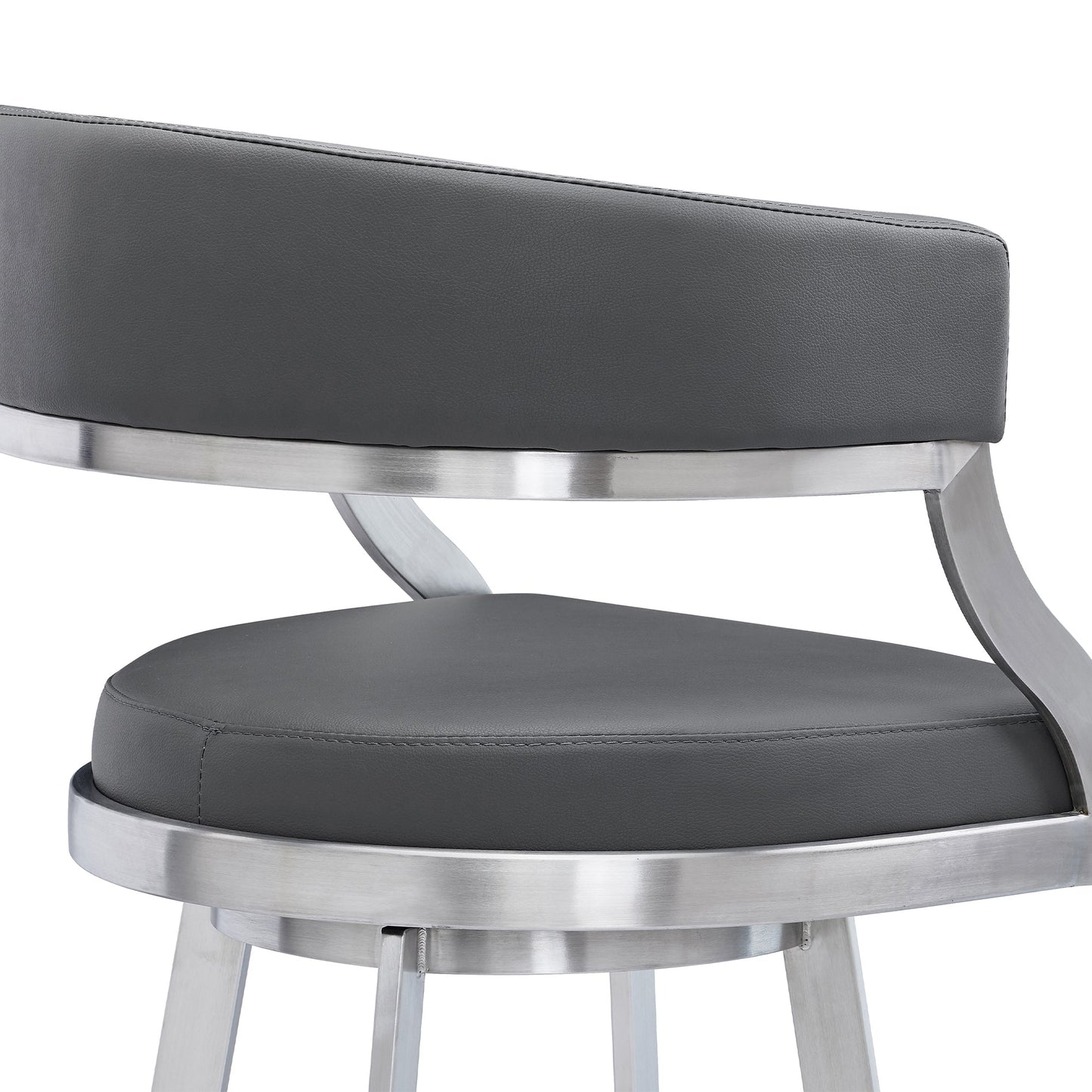 Saturn Swivel Faux Leather and Brushed Stainless Steel Bar Stool