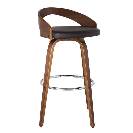 Sonia Swivel Faux Leather and Wood Bar Stool in Counter and Bar Height