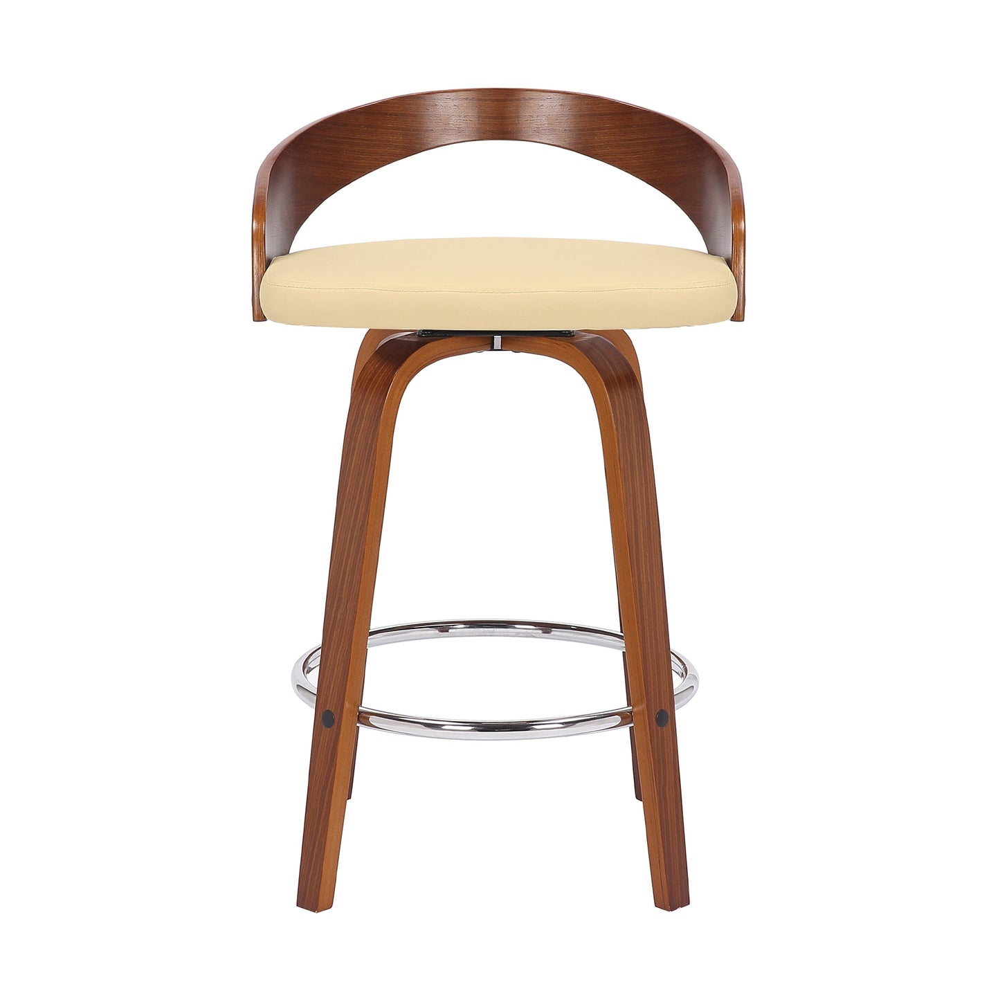 Sonia Swivel Faux Leather and Wood Bar Stool in Counter and Bar Height