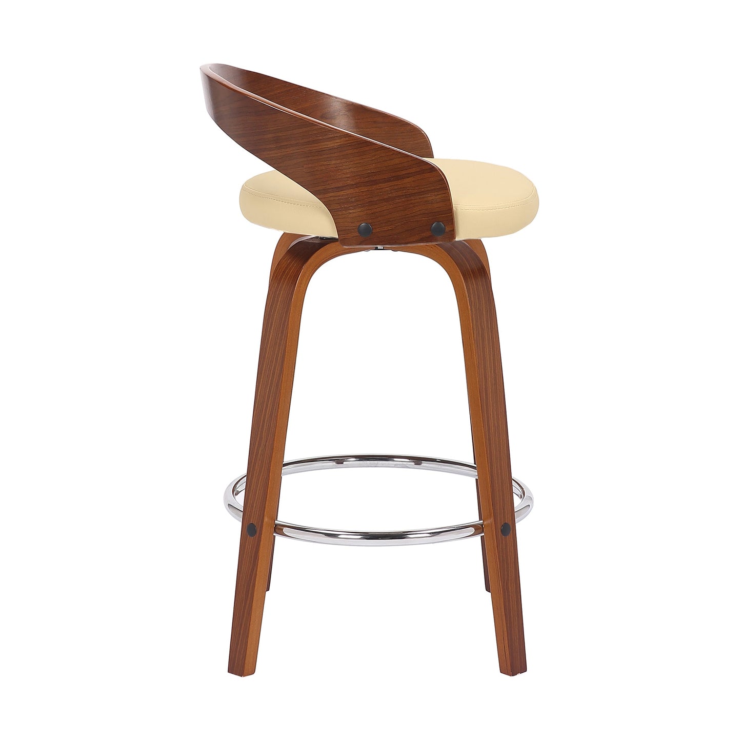 Sonia Swivel Faux Leather and Wood Bar Stool in Counter and Bar Height