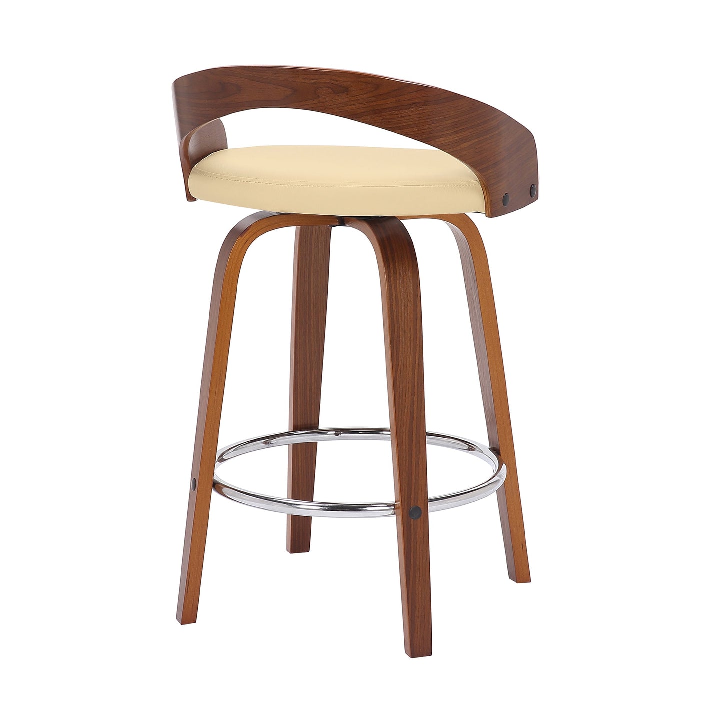 Sonia Swivel Faux Leather and Wood Bar Stool in Counter and Bar Height