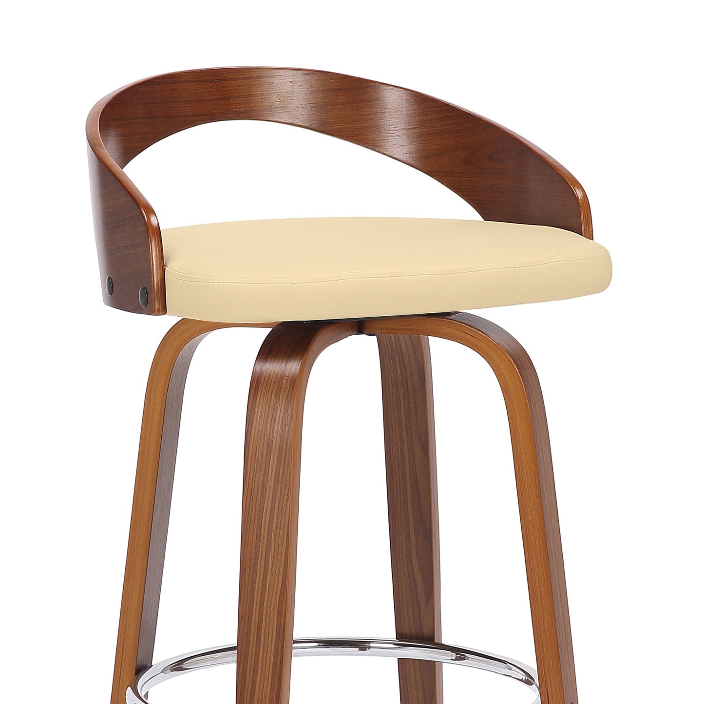 Sonia Swivel Faux Leather and Wood Bar Stool in Counter and Bar Height