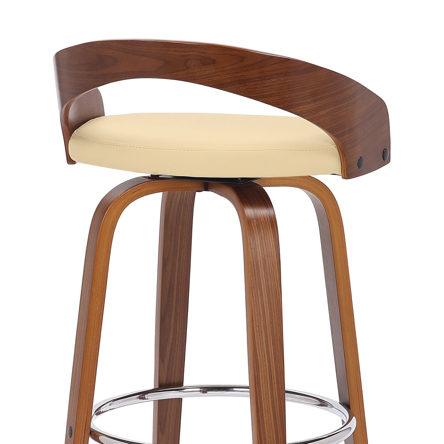 Sonia Swivel Faux Leather and Wood Bar Stool in Counter and Bar Height