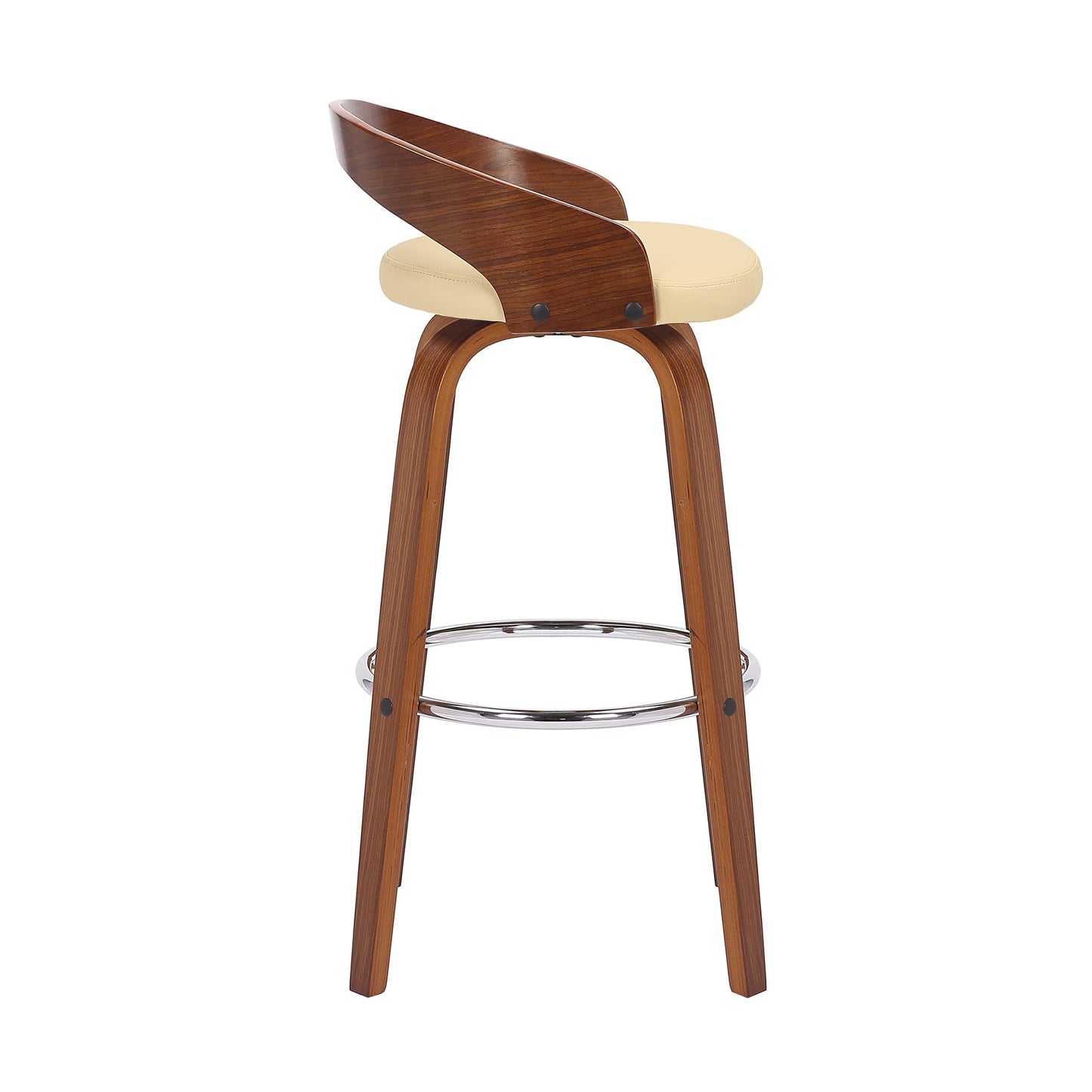 Sonia Swivel Faux Leather and Wood Bar Stool in Counter and Bar Height