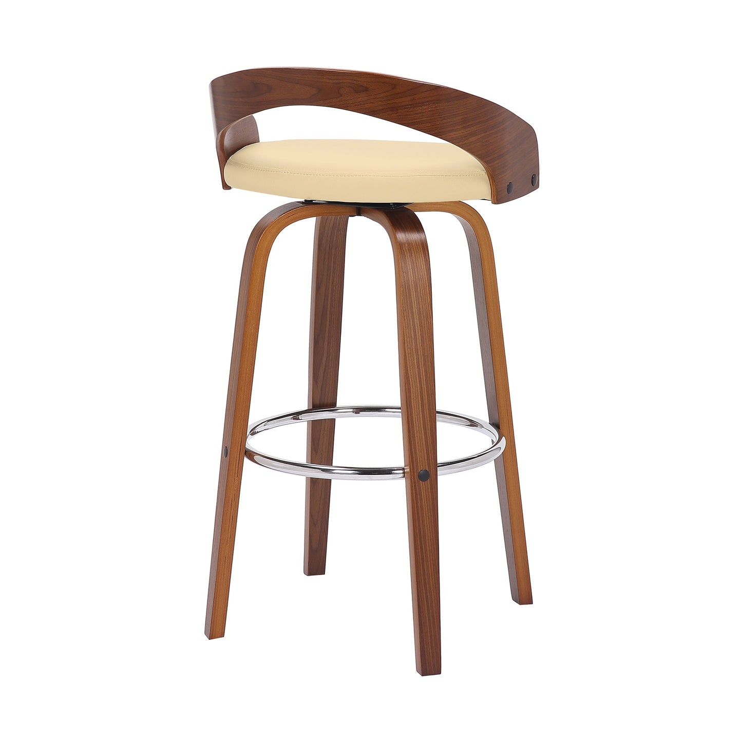 Sonia Swivel Faux Leather and Wood Bar Stool in Counter and Bar Height