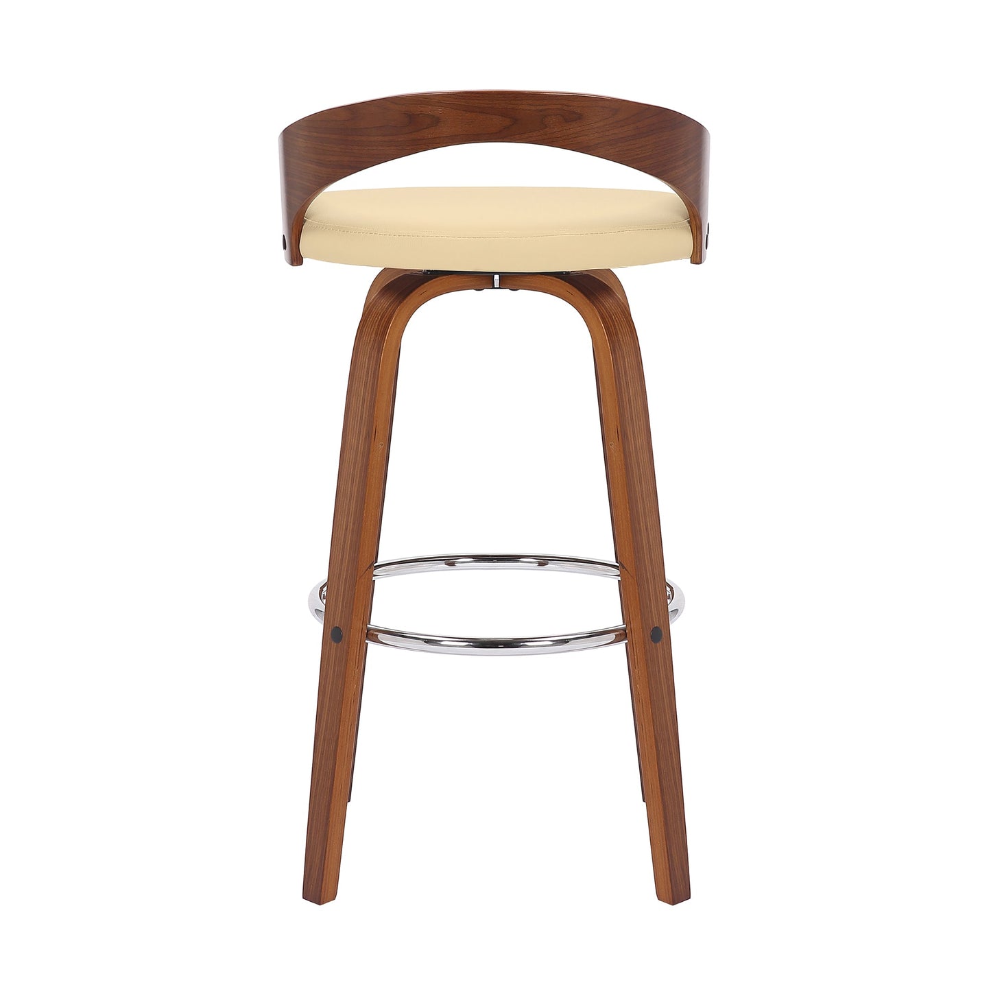 Sonia Swivel Faux Leather and Wood Bar Stool in Counter and Bar Height
