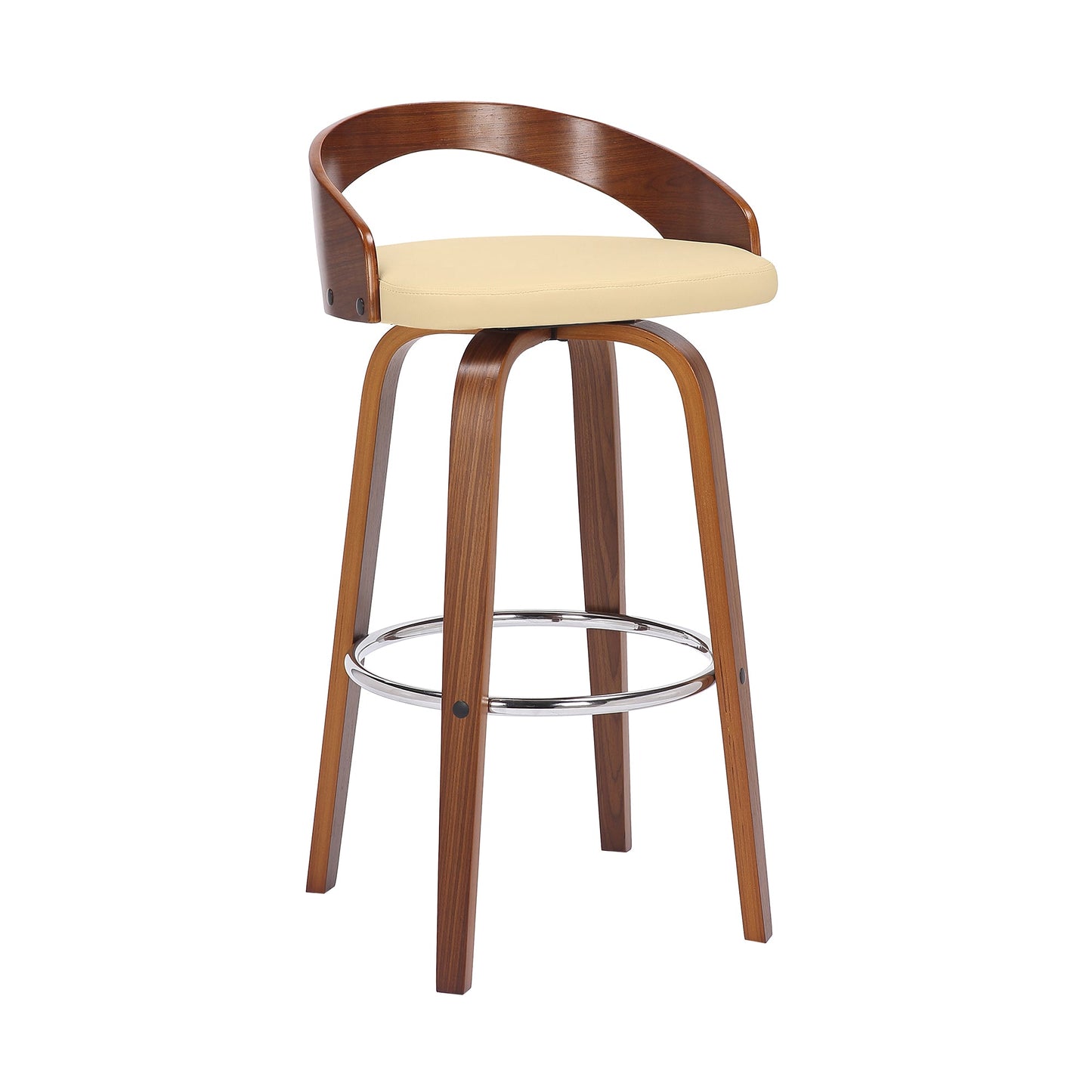 Sonia Swivel Faux Leather and Wood Bar Stool in Counter and Bar Height