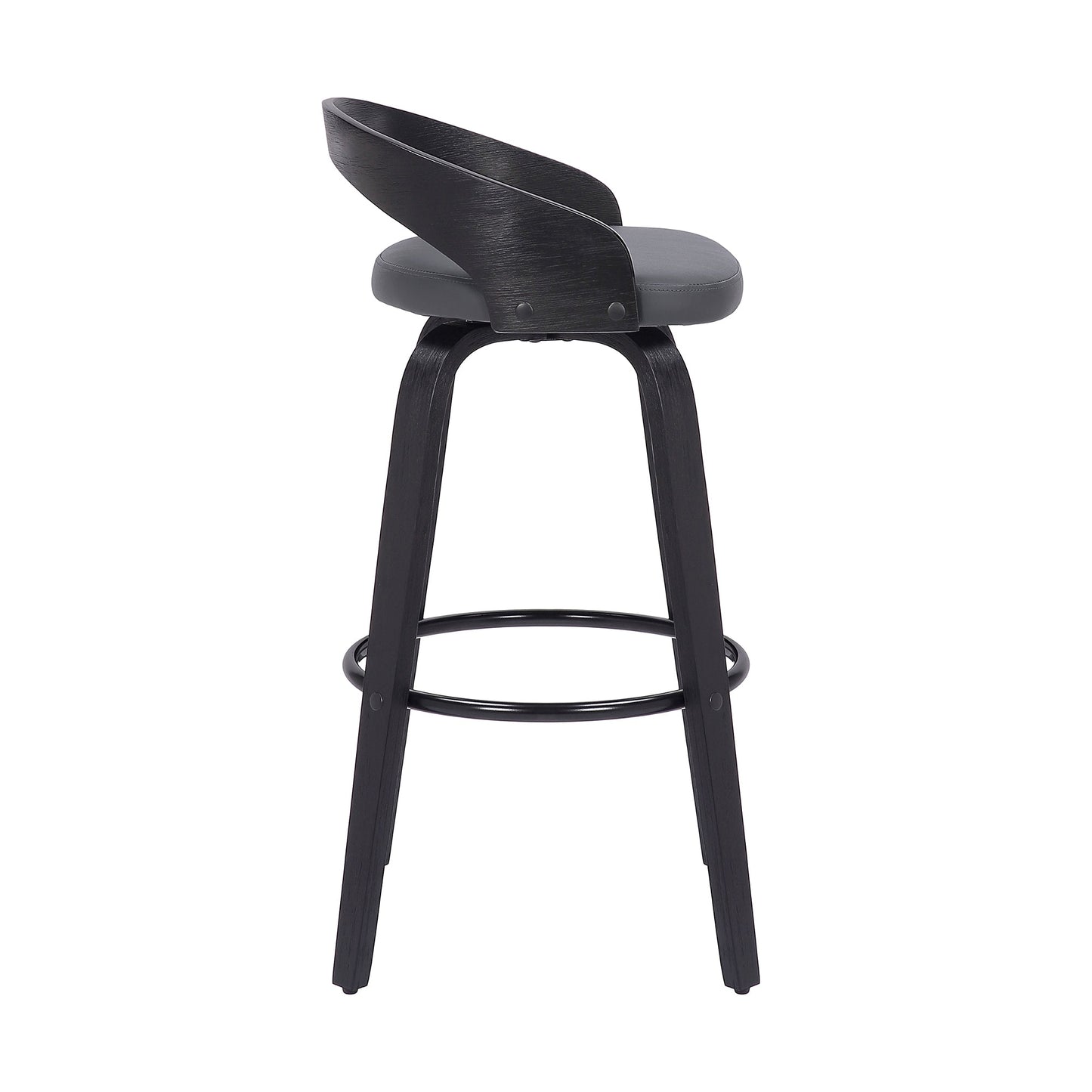 Sonia Swivel Faux Leather and Wood Bar Stool in Counter and Bar Height