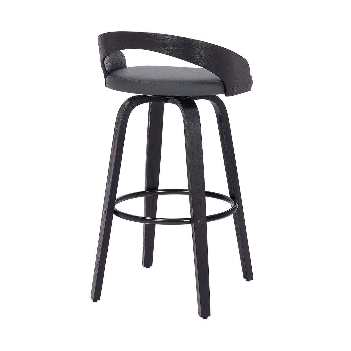 Sonia Swivel Faux Leather and Wood Bar Stool in Counter and Bar Height