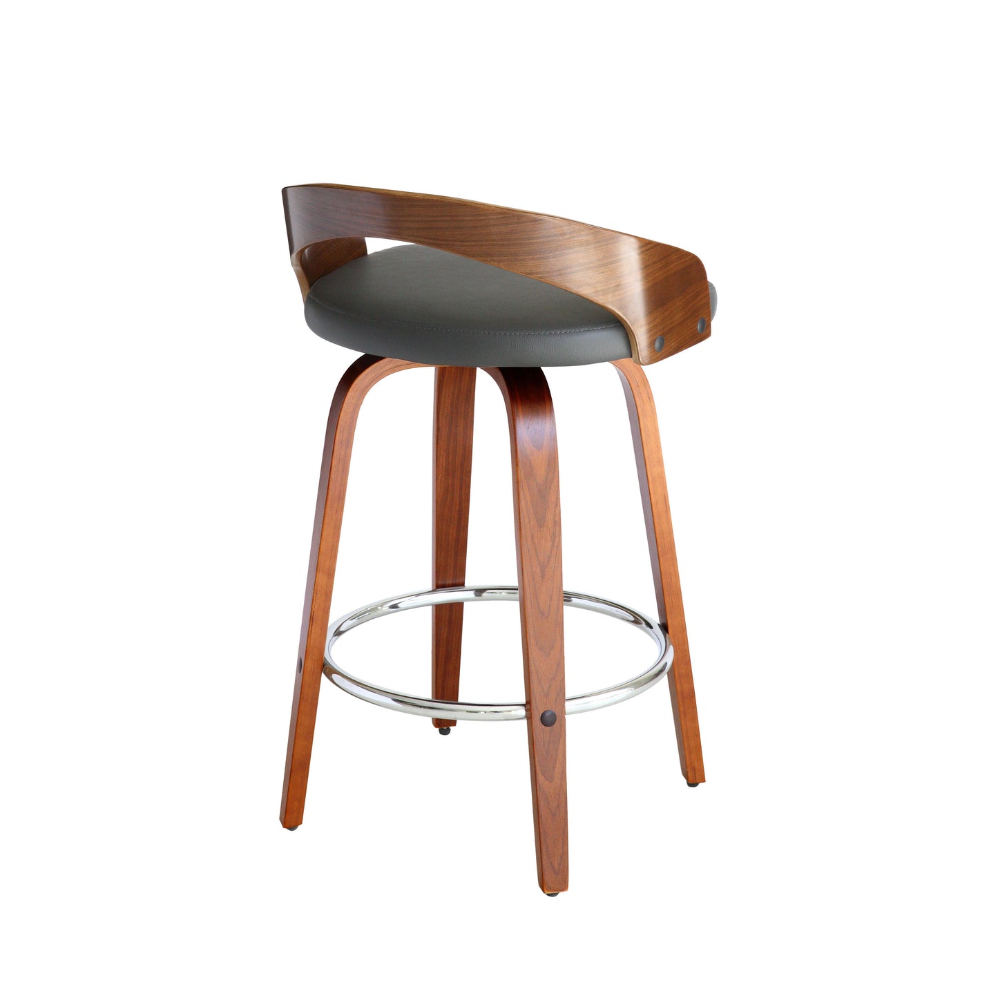 Sonia Swivel Faux Leather and Wood Bar Stool in Counter and Bar Height