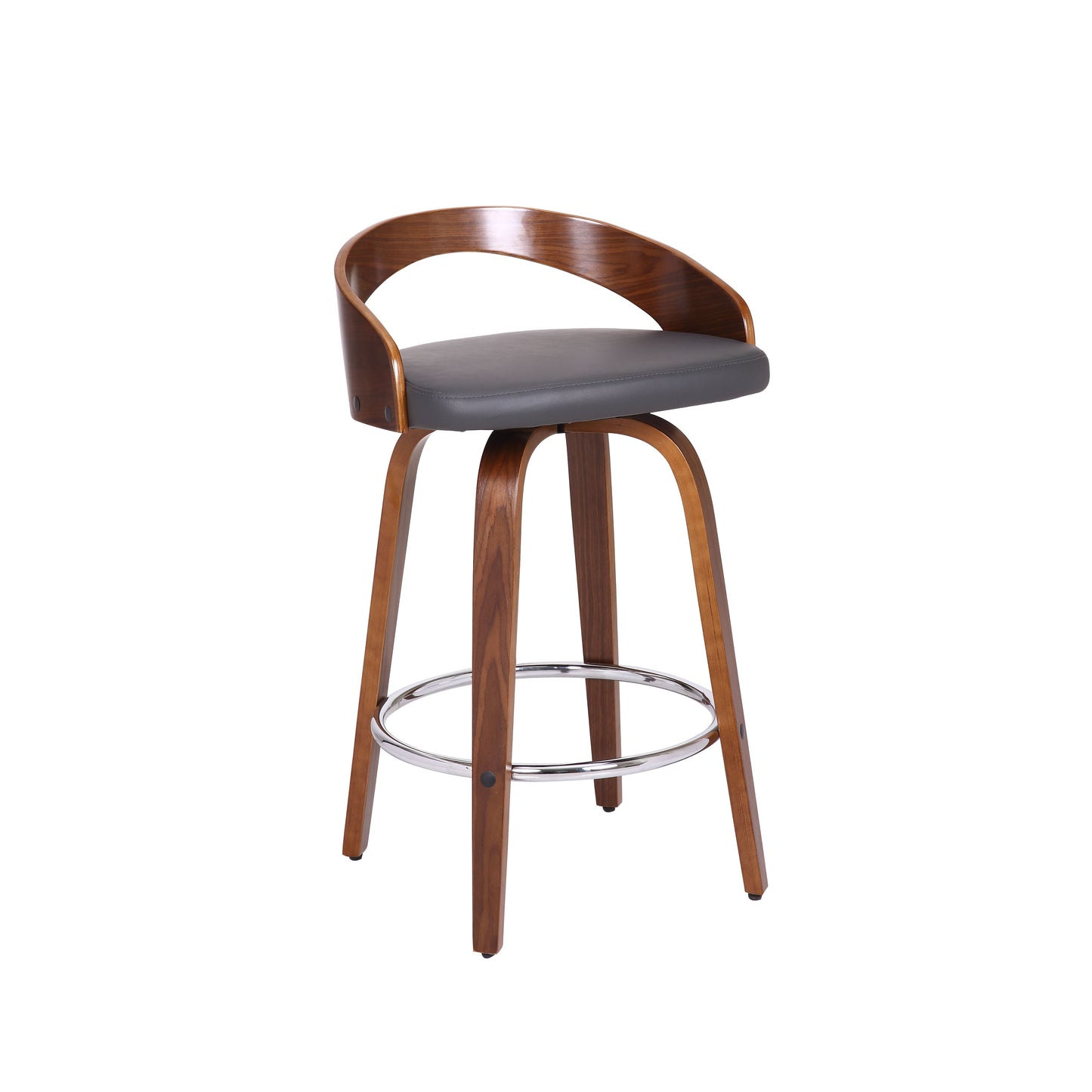 Sonia Swivel Faux Leather and Wood Bar Stool in Counter and Bar Height