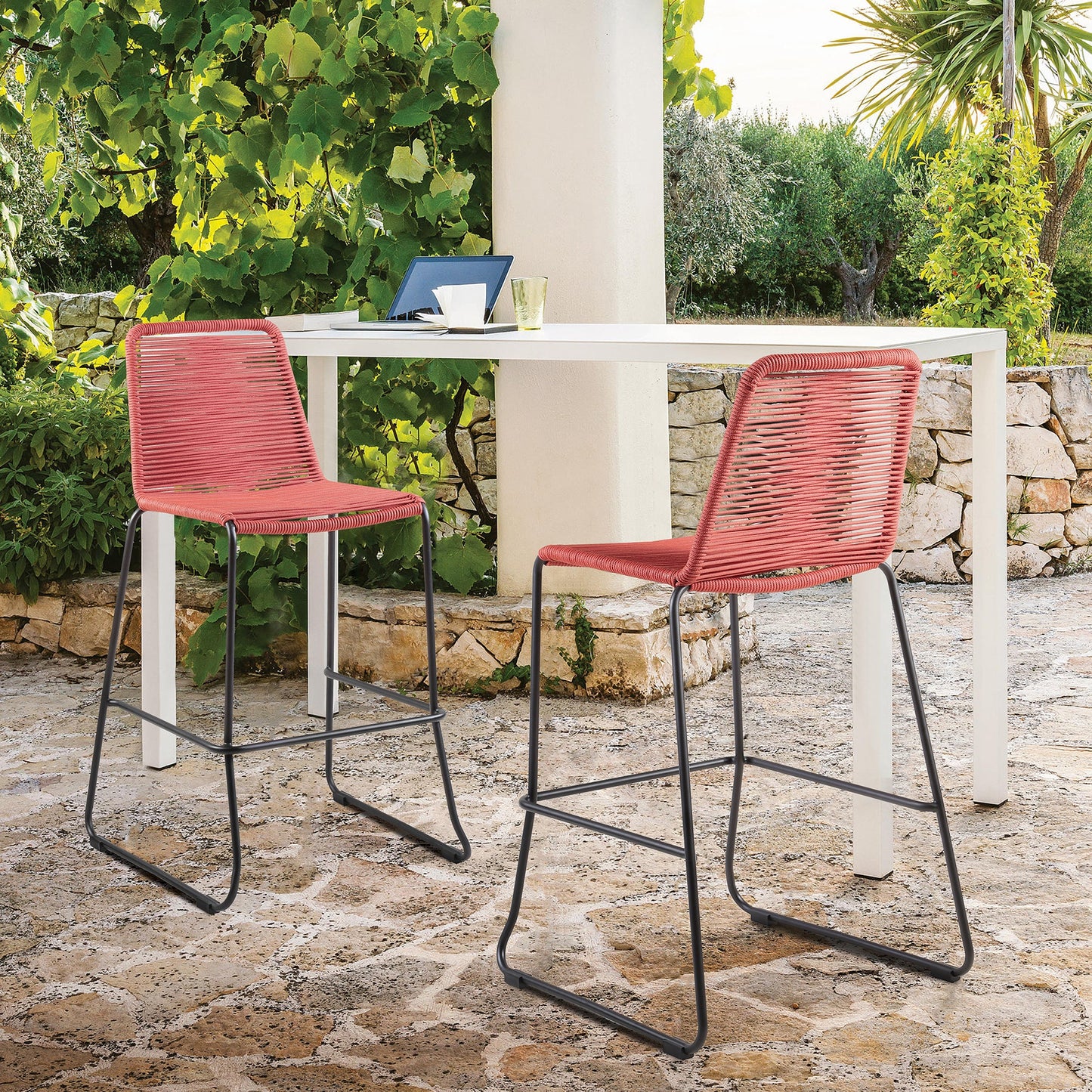 Shasta Outdoor Metal and Rope Stackable Barstool and Counter Stool - Set of 2
