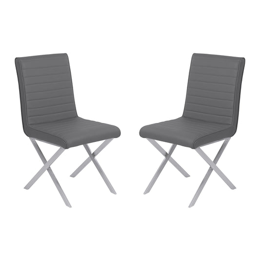 Tempe Contemporary Dining Chair in Gray Faux Leather with Brushed Stainless Steel Finish - Set of 2