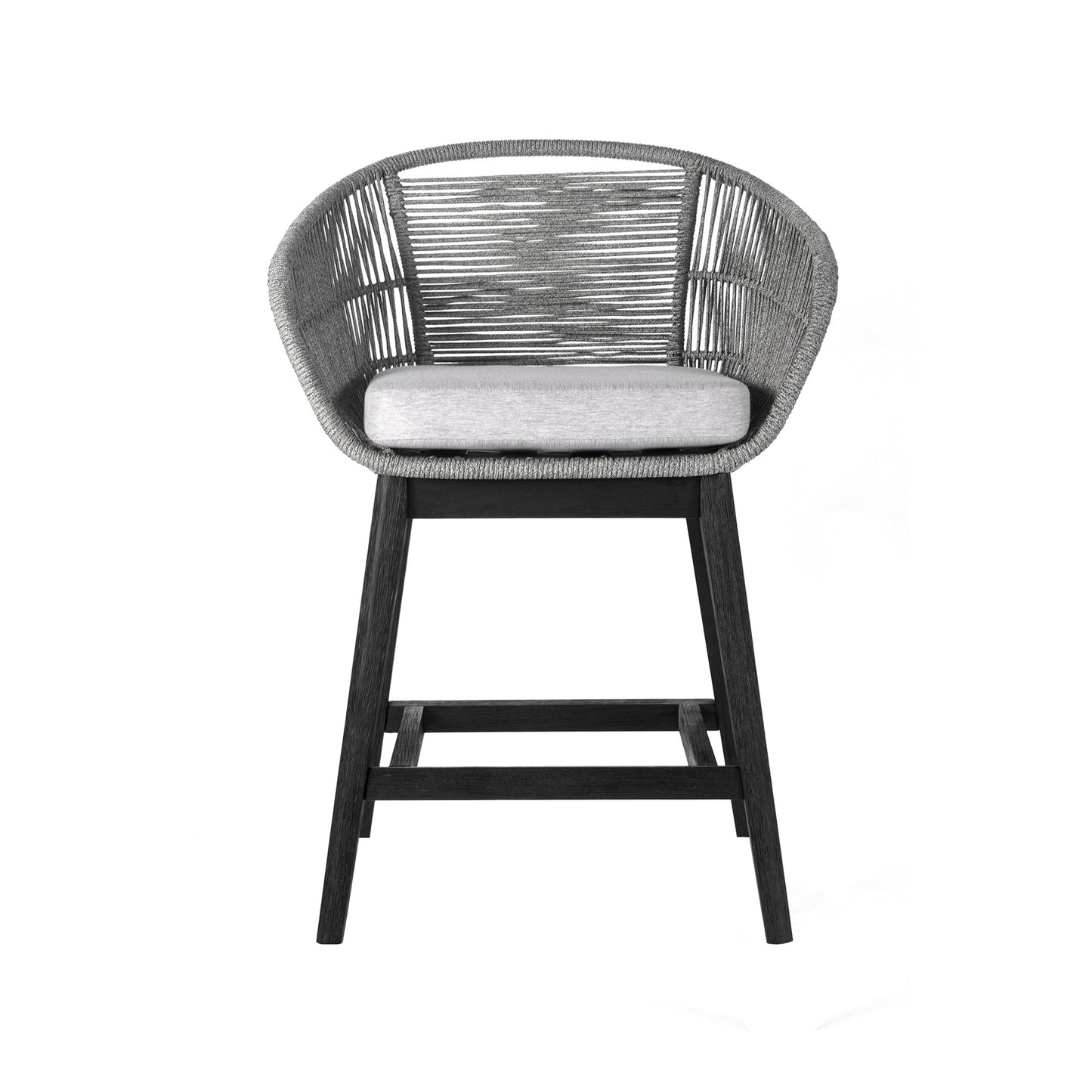Tutti Frutti Indoor Outdoor Bar and Counter Height Bar Stool in Eucalyptus Wood with Gray Rope