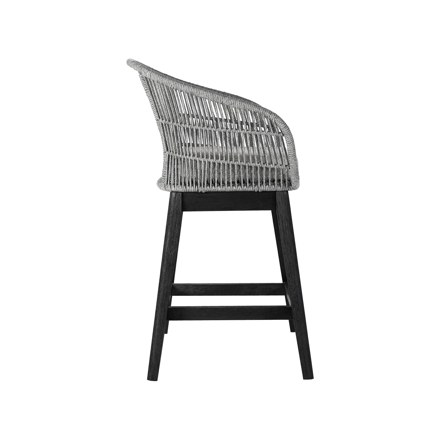 Tutti Frutti Indoor Outdoor Bar and Counter Height Bar Stool in Eucalyptus Wood with Gray Rope