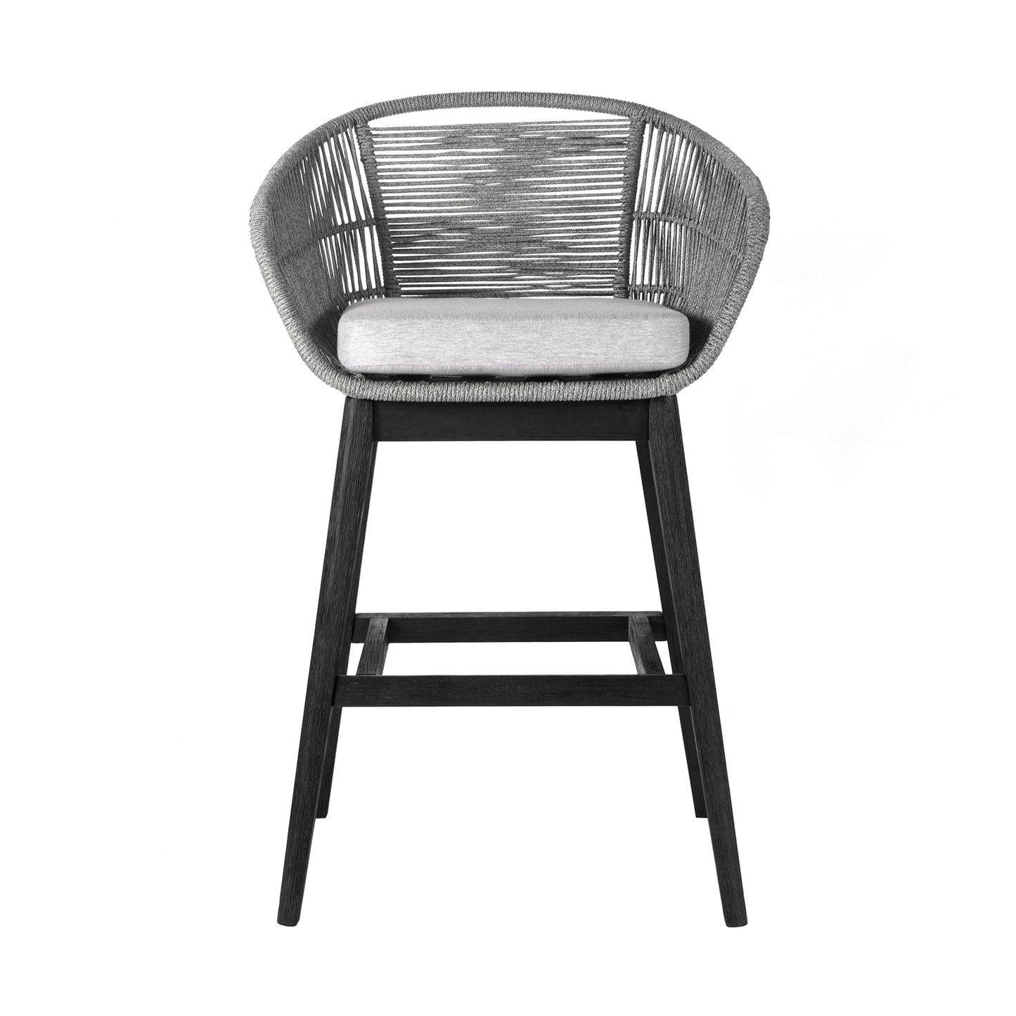 Tutti Frutti Indoor Outdoor Bar and Counter Height Bar Stool in Eucalyptus Wood with Gray Rope