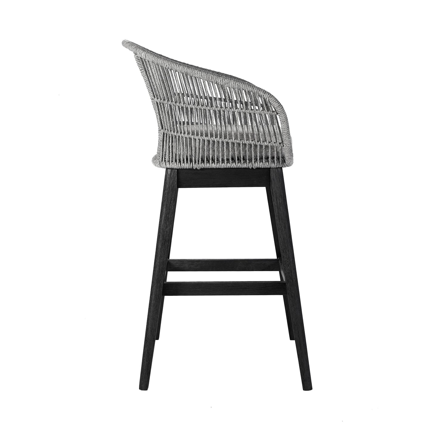Tutti Frutti Indoor Outdoor Bar and Counter Height Bar Stool in Eucalyptus Wood with Gray Rope