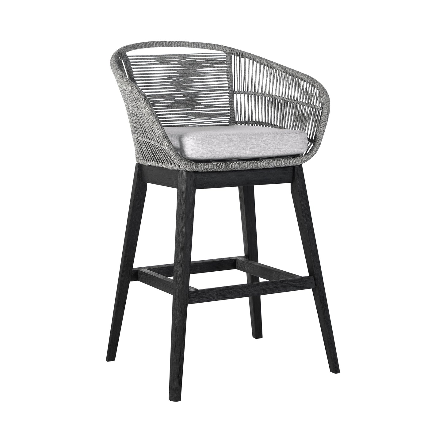Tutti Frutti Indoor Outdoor Bar and Counter Height Bar Stool in Eucalyptus Wood with Gray Rope