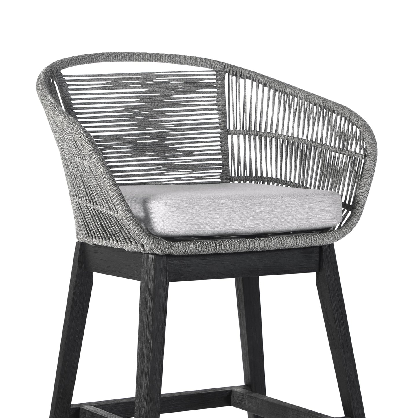 Tutti Frutti Indoor Outdoor Bar and Counter Height Bar Stool in Eucalyptus Wood with Gray Rope