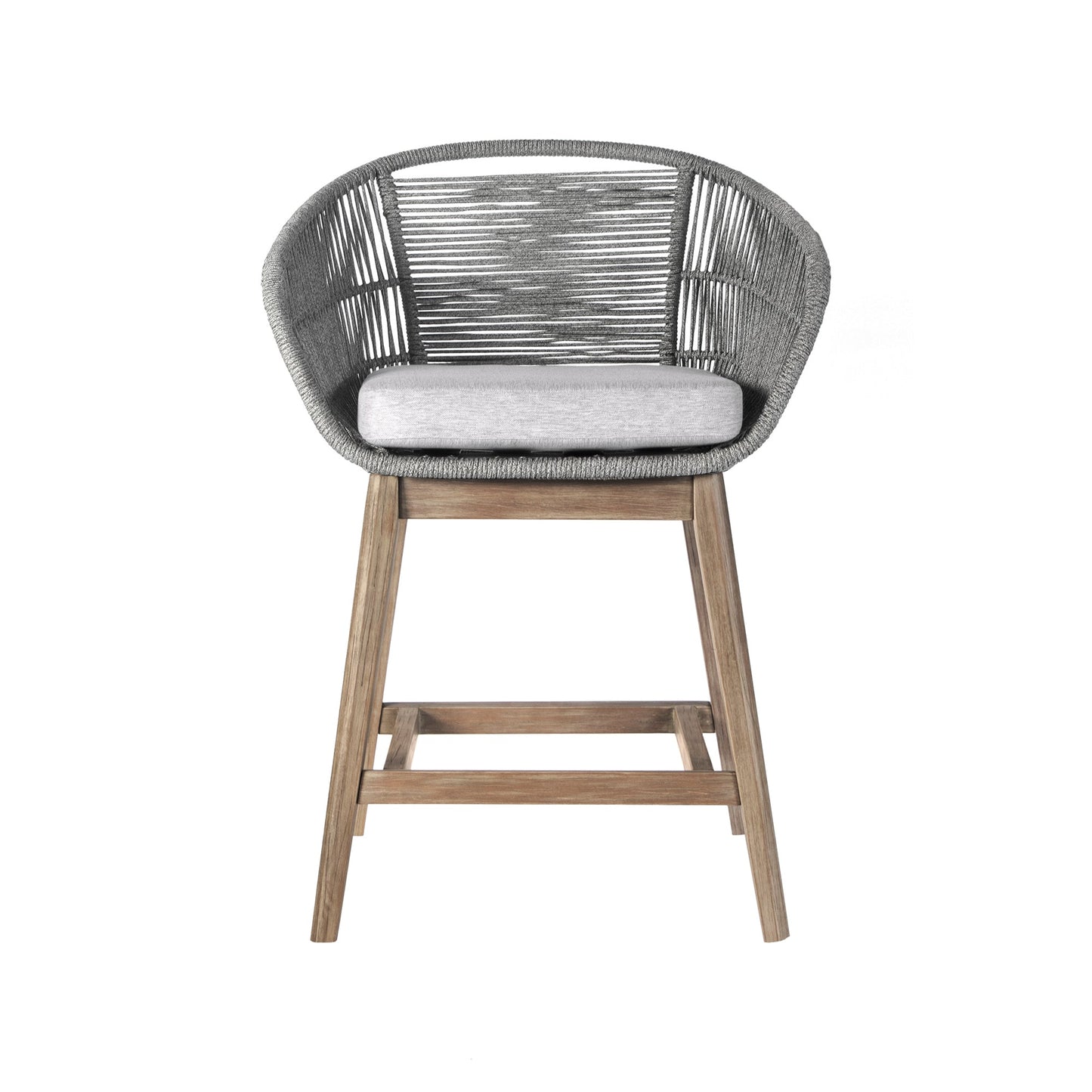 Tutti Frutti Indoor Outdoor Bar and Counter Height Bar Stool in Eucalyptus Wood with Gray Rope