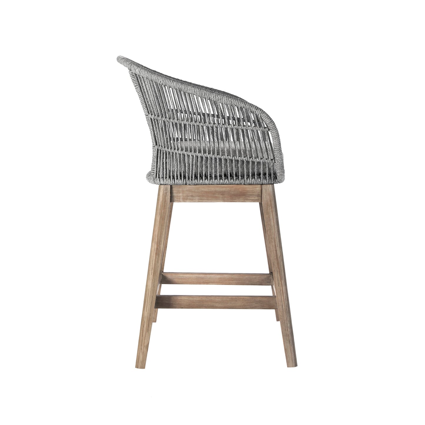 Tutti Frutti Indoor Outdoor Bar and Counter Height Bar Stool in Eucalyptus Wood with Gray Rope