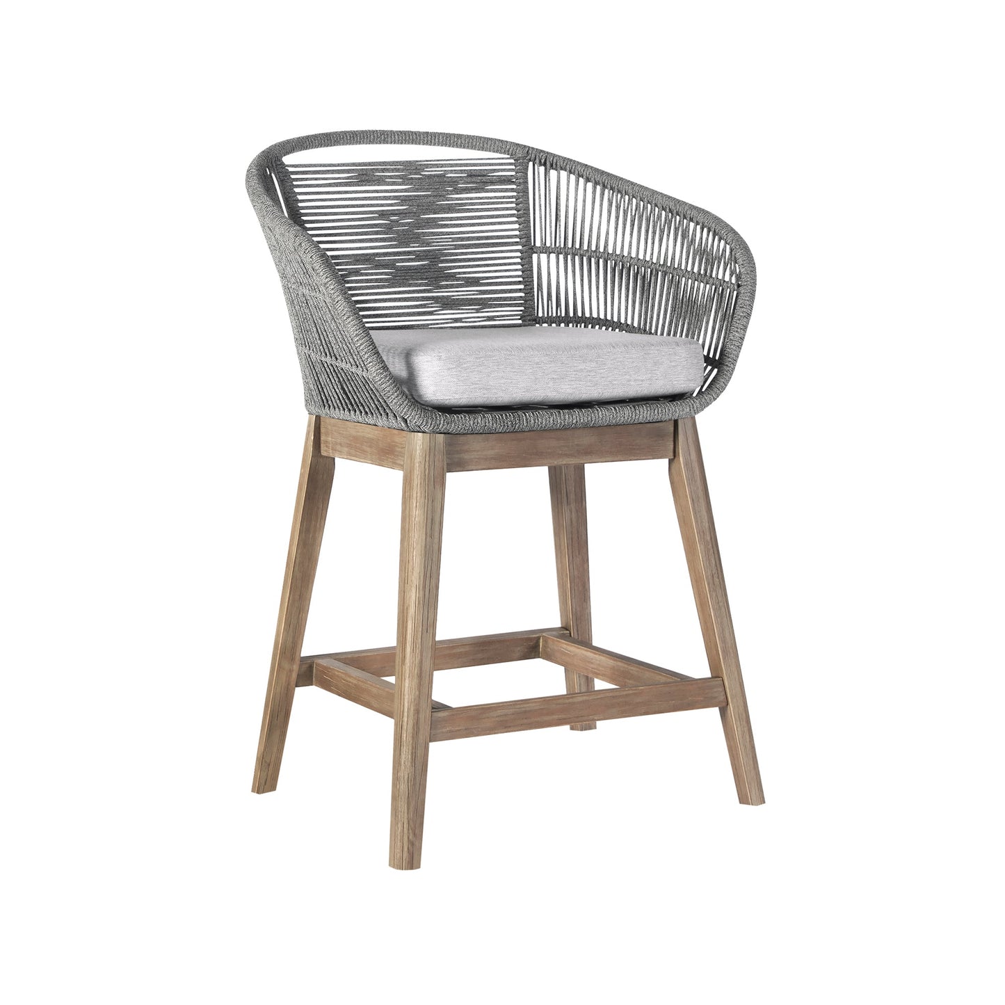Tutti Frutti Indoor Outdoor Bar and Counter Height Bar Stool in Eucalyptus Wood with Gray Rope