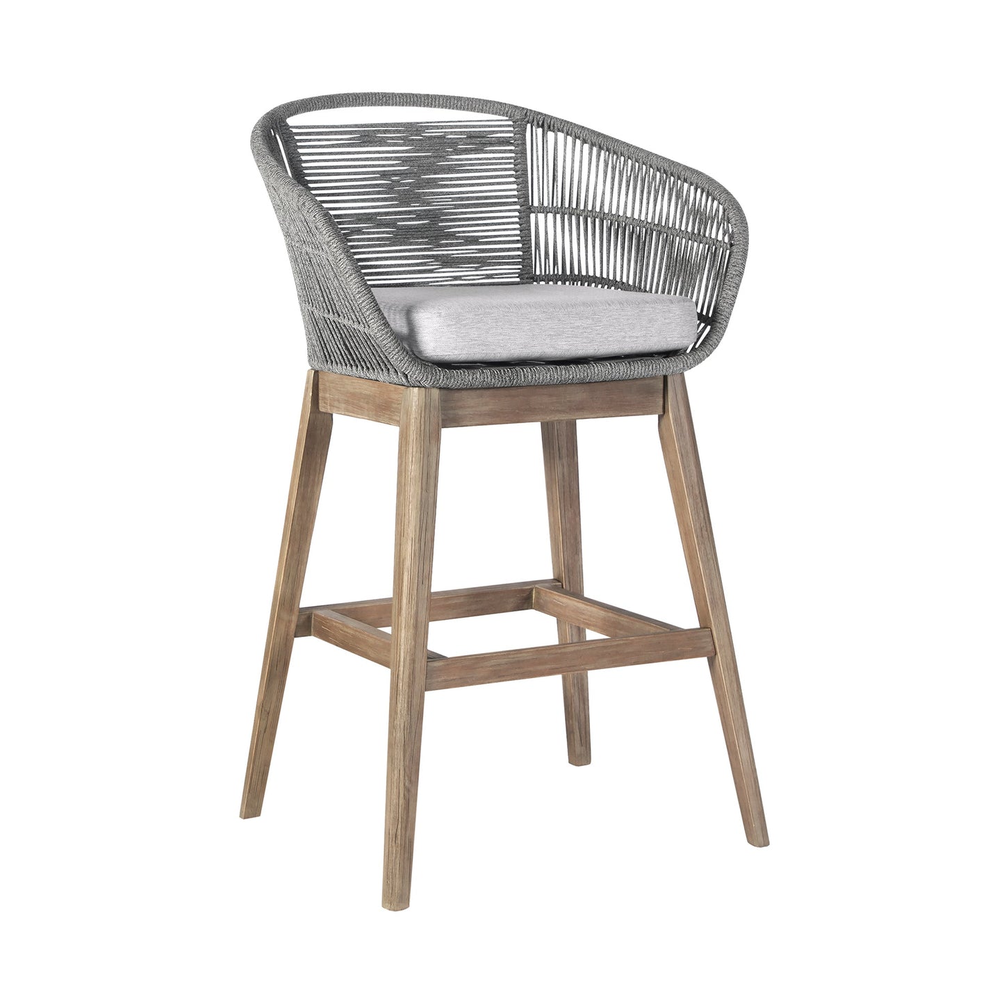 Tutti Frutti Indoor Outdoor Bar and Counter Height Bar Stool in Eucalyptus Wood with Gray Rope