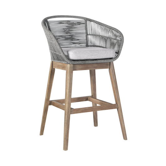 Tutti Frutti Indoor Outdoor Bar and Counter Height Bar Stool in Eucalyptus Wood with Gray Rope