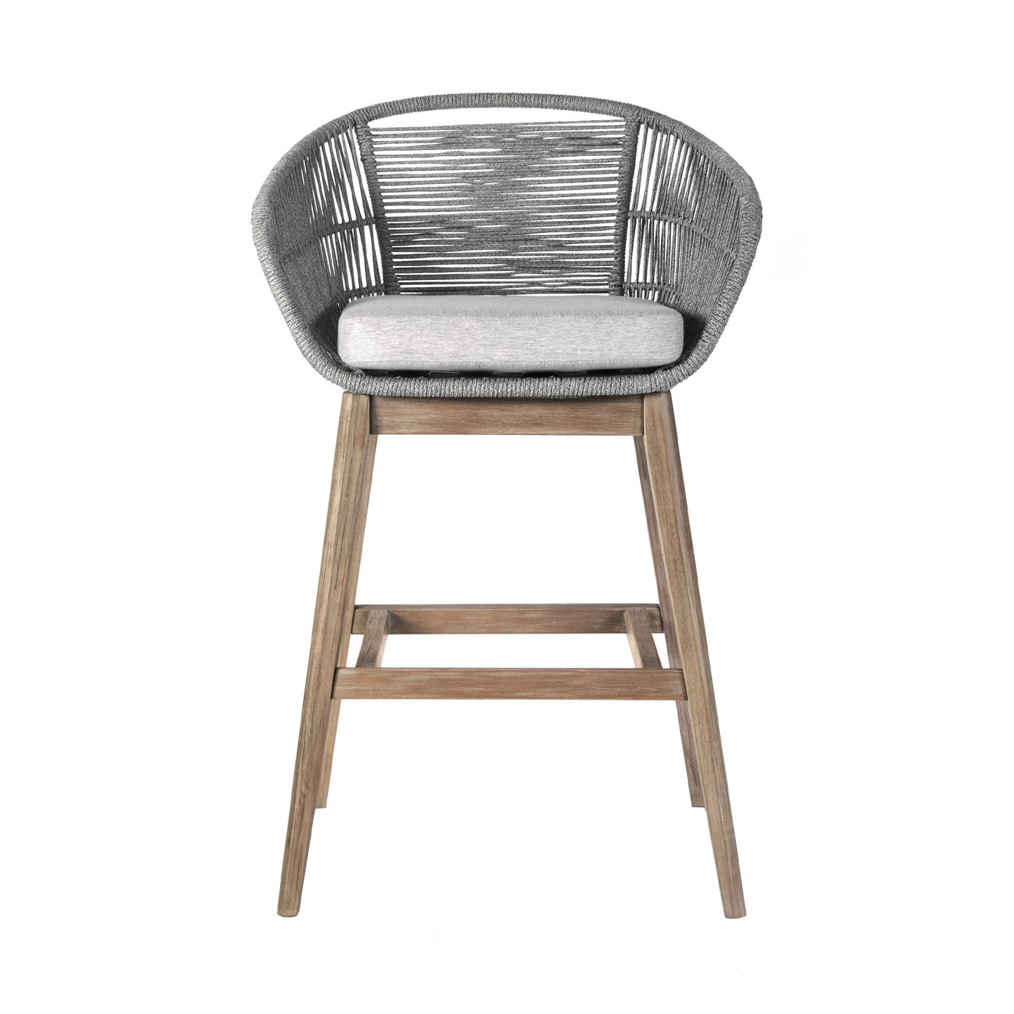 Tutti Frutti Indoor Outdoor Bar and Counter Height Bar Stool in Eucalyptus Wood with Gray Rope