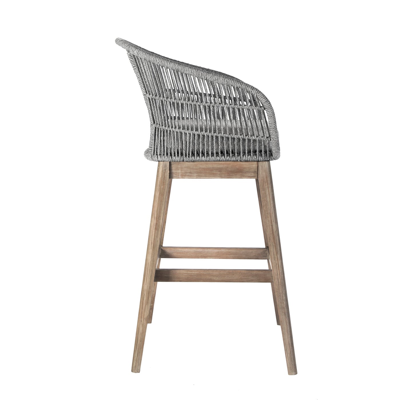 Tutti Frutti Indoor Outdoor Bar and Counter Height Bar Stool in Eucalyptus Wood with Gray Rope