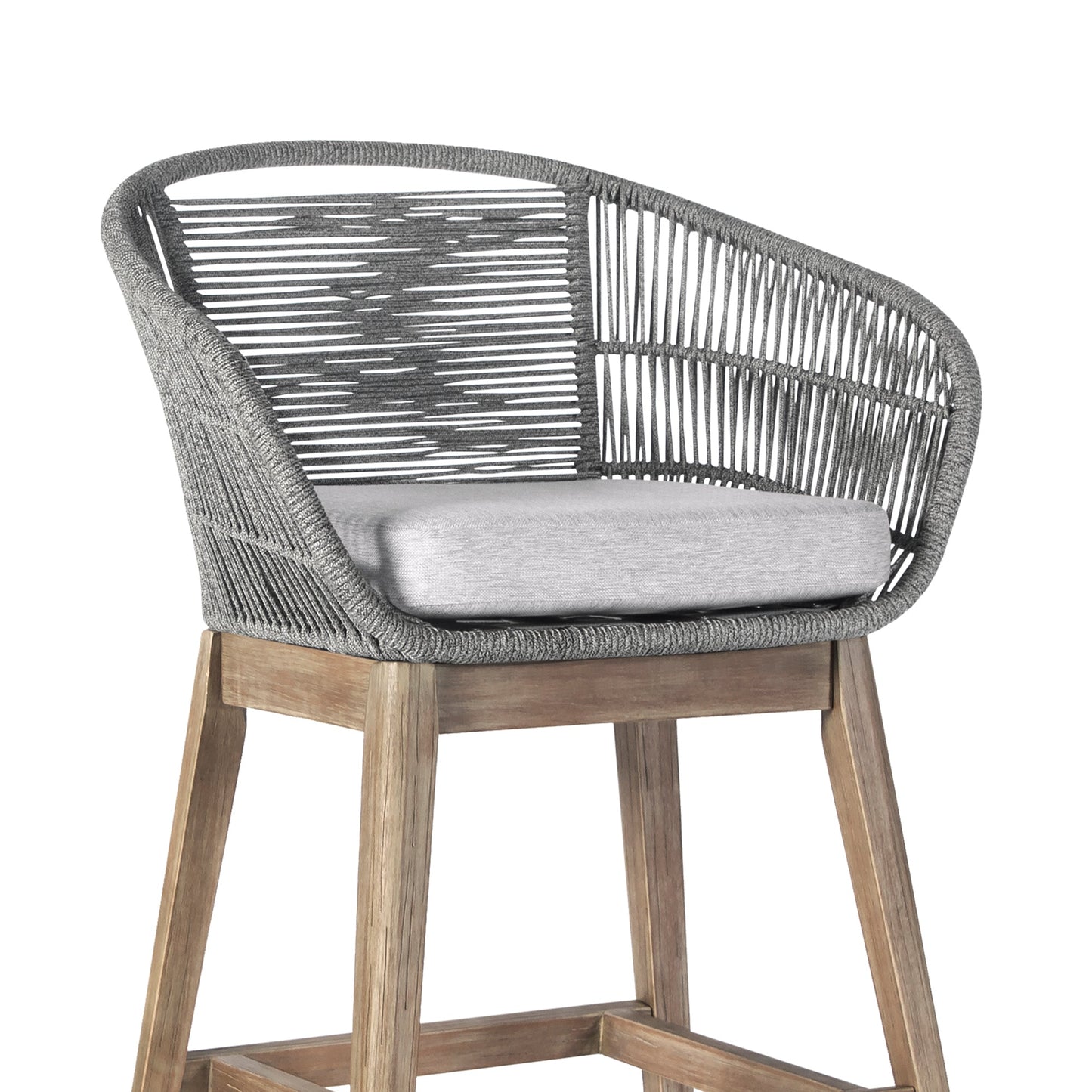 Tutti Frutti Indoor Outdoor Bar and Counter Height Bar Stool in Eucalyptus Wood with Gray Rope