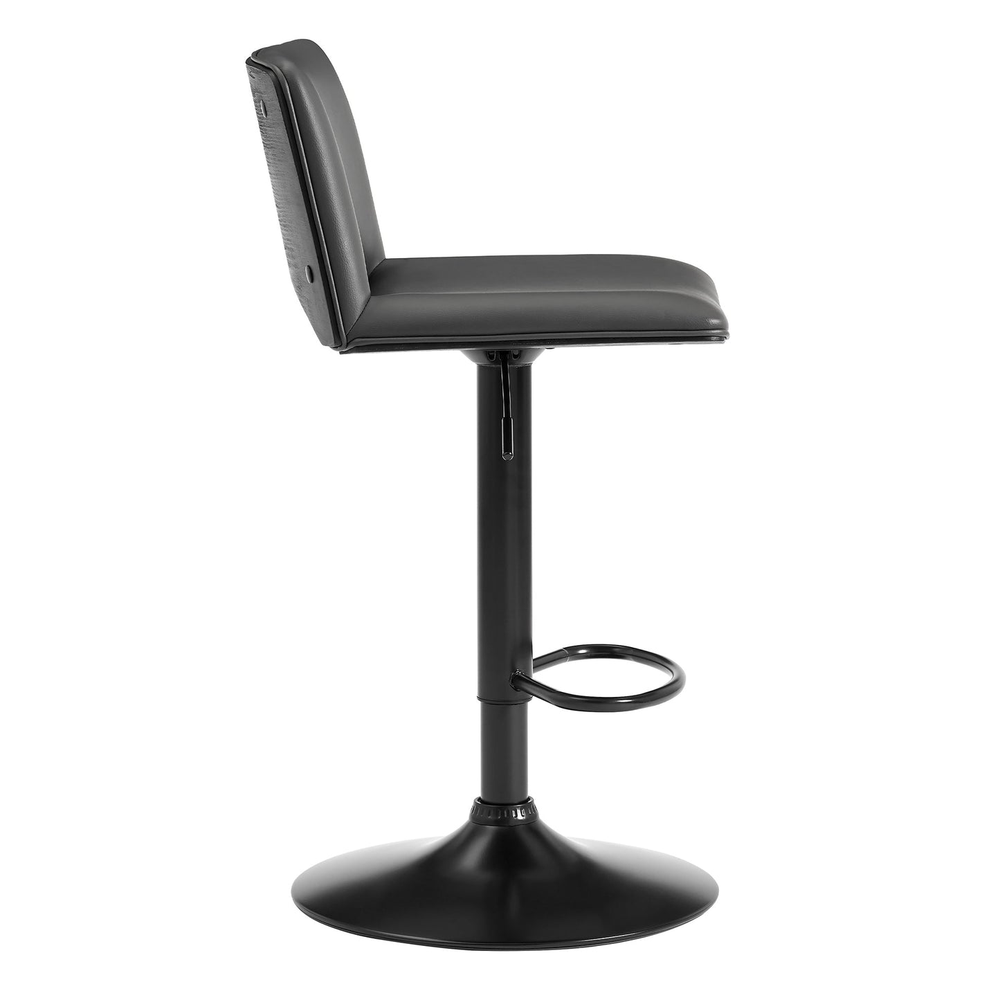 Thierry Adjustable Swivel Faux Leather Bar Stool with Walnut Back and Chrome or Black Metal